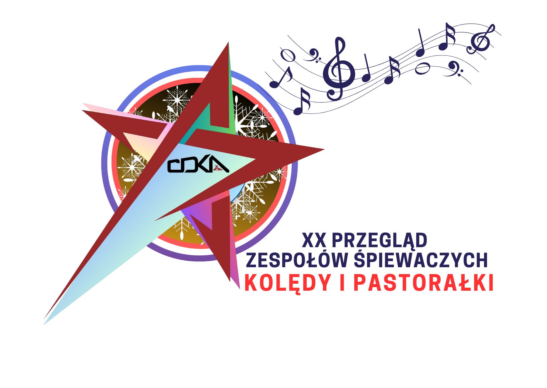 Grafika przedstawia logo CDKiA oraz napis 20 Przegląd zespołów śpiewaczych kolędy i pastorałki